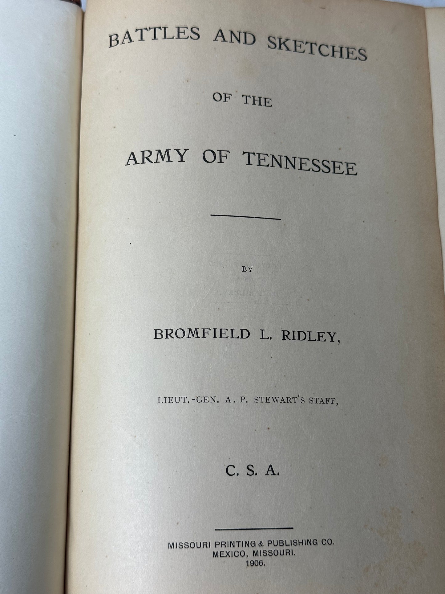 Battles and Sketches of the Tennessee Bromfield Ridley 1906
