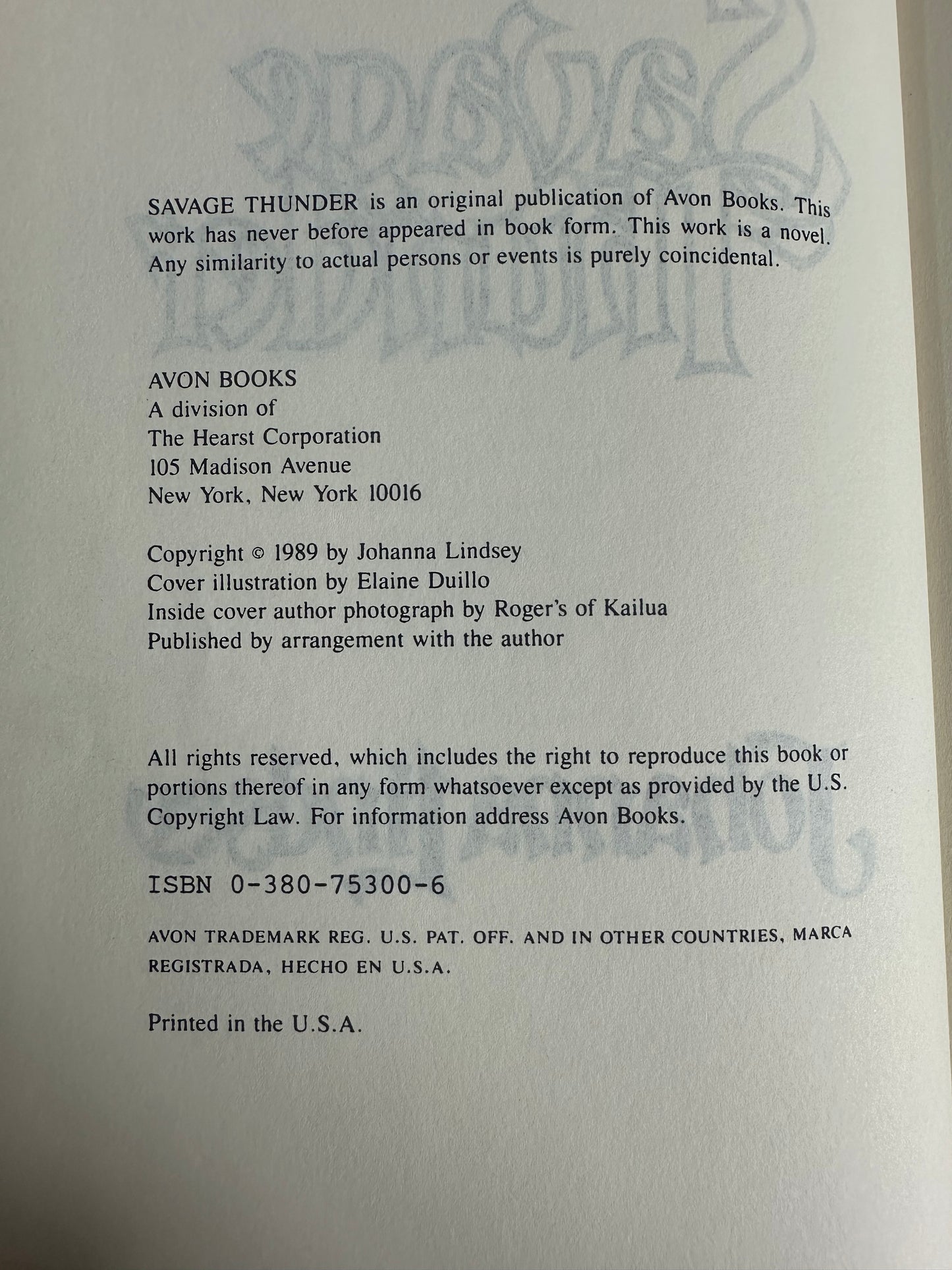 Savage Thunder Johanna Lindsey 1989